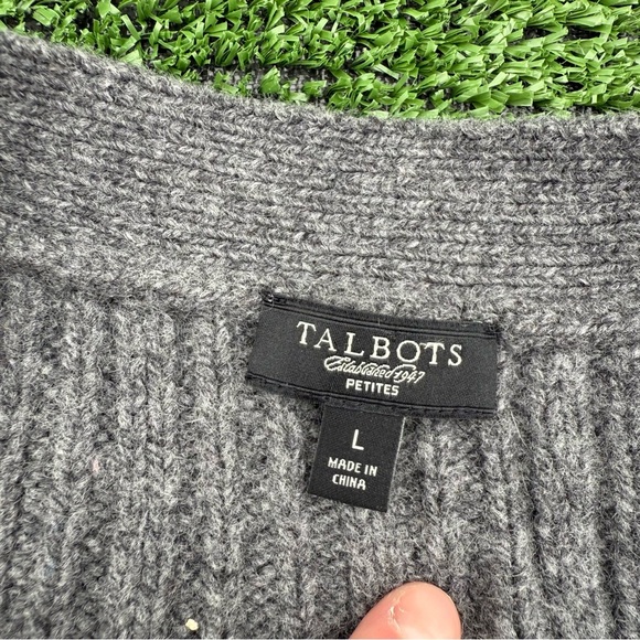 Talbots petite Gray cable Knit Women's peplum cardigan Sweater, Size L - Picture 6 of 8
